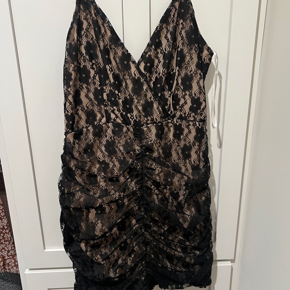 Lulu's Black and Tan Lace Dress - Picture 1 of 4